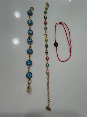 Evil Eye Bracelet Trio - Blue, Multicolor & Red String
